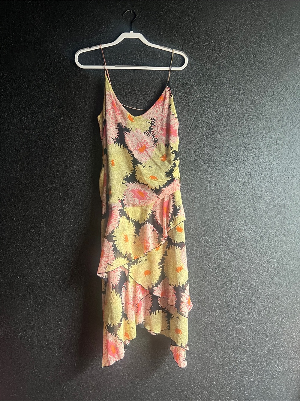 Silk Floral Slip Midi Dress in Yellow and Pink Vintage 90’s